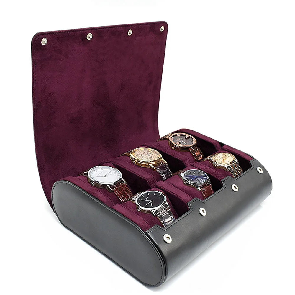 Leather Watch Travel Case - 6-Slot Organizer, Suede Interior - Corletaria