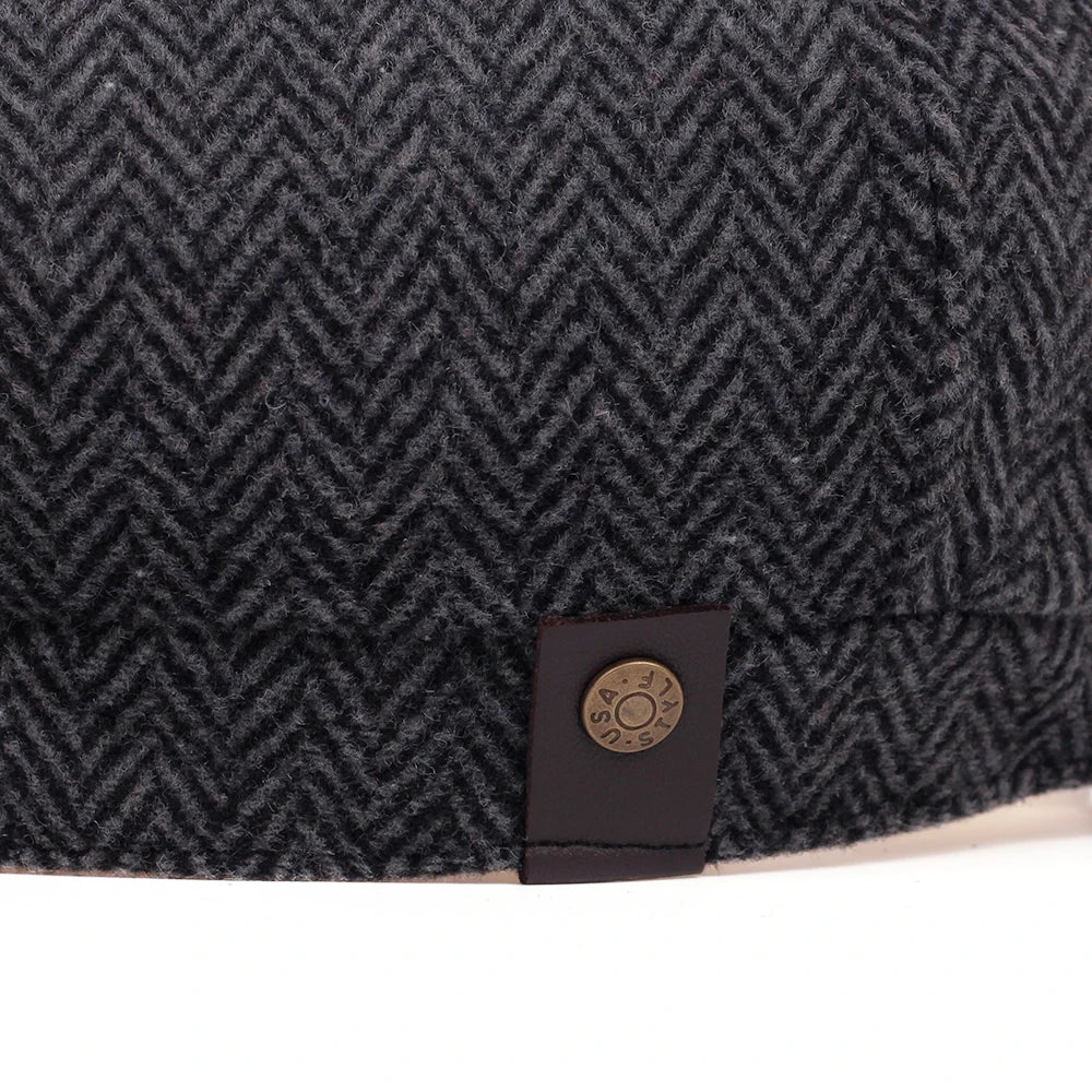 Herringbone Newsboy Cap - Wool Effect Cotton Blend - Corletaria