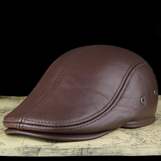 Leather Flat Cap - Cowhide Earflap - Corletaria