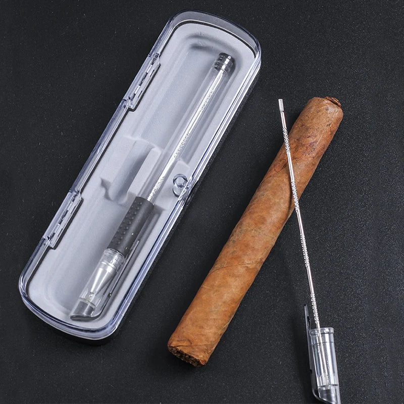 Pen-style stainless steel cigar needle dredger opening airflow in tight cigar