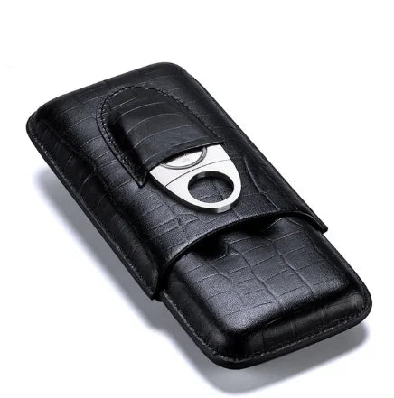 Gift-box presentation of CE-013 leather cigar case, black and brown finishes