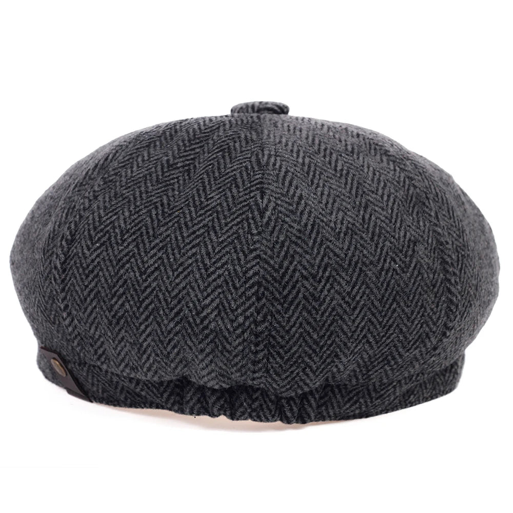 Herringbone Newsboy Cap - Wool Effect Cotton Blend - Corletaria