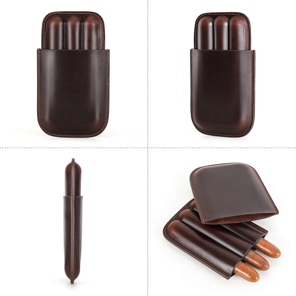 front and side views of triple cigar holder against white background