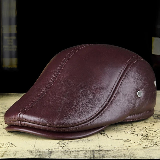 Leather Flat Cap - Cowhide Earflap - Corletaria