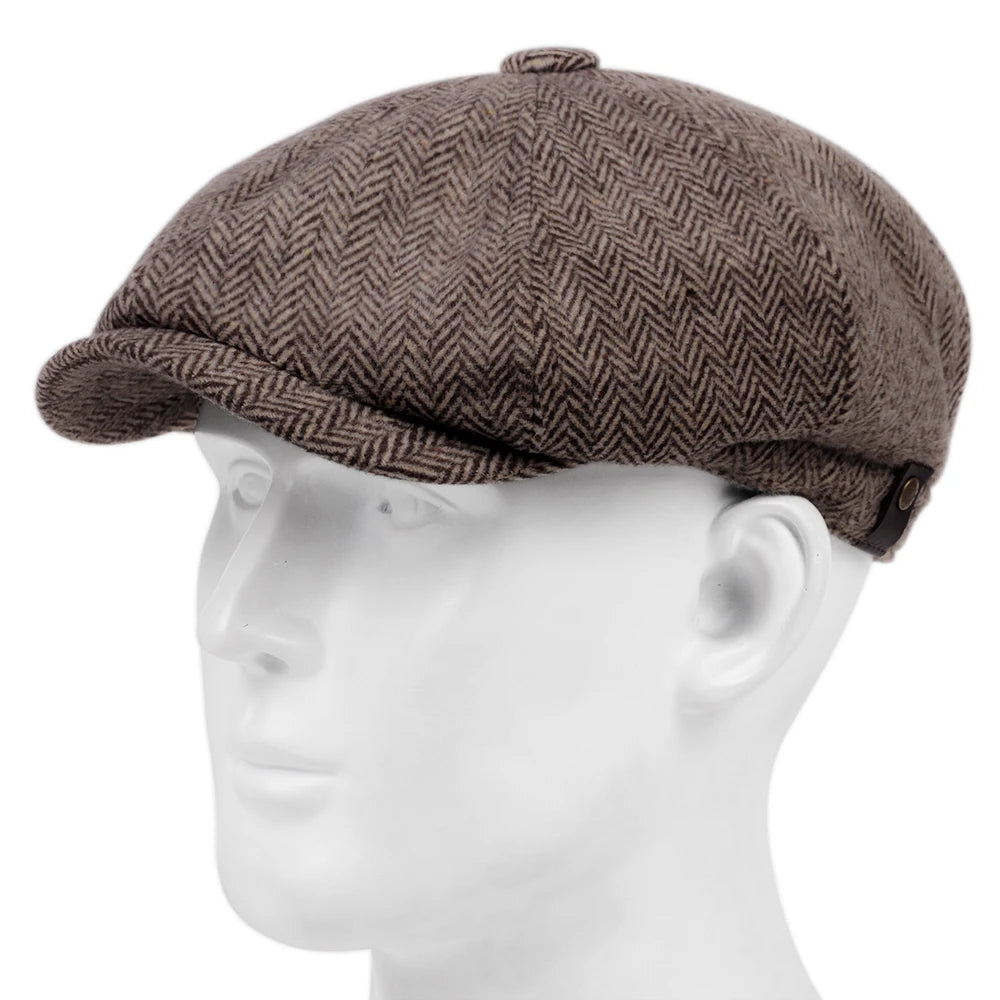 Herringbone Newsboy Cap - Wool Effect Cotton Blend - Corletaria