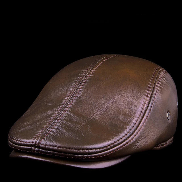Leather Flat Cap - Cowhide Earflap - Corletaria