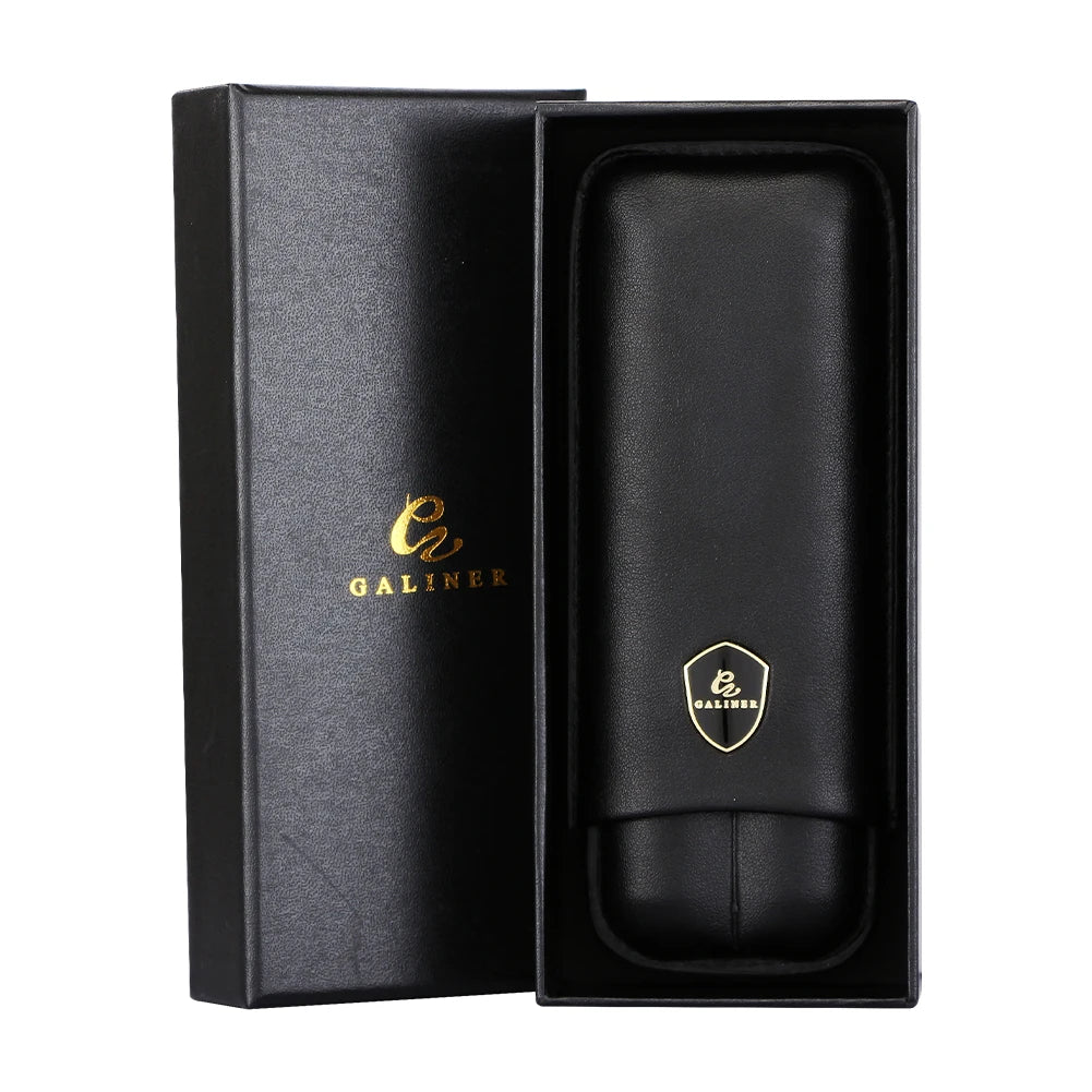 Cigar case open with two channels - travel setup on desk