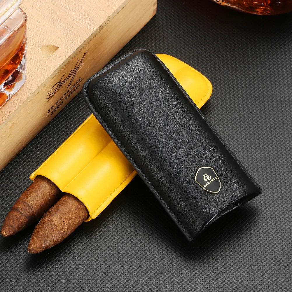 GALINER leather 2 tube cigar case in black - front view