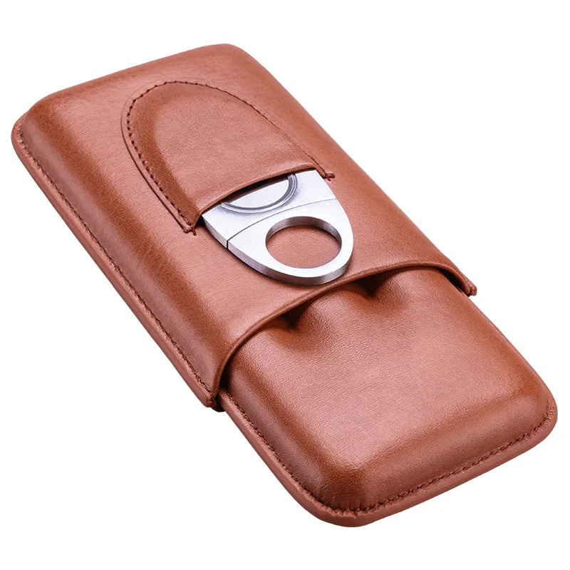 Gift-box presentation of CE-013 leather cigar case, black and brown finishes