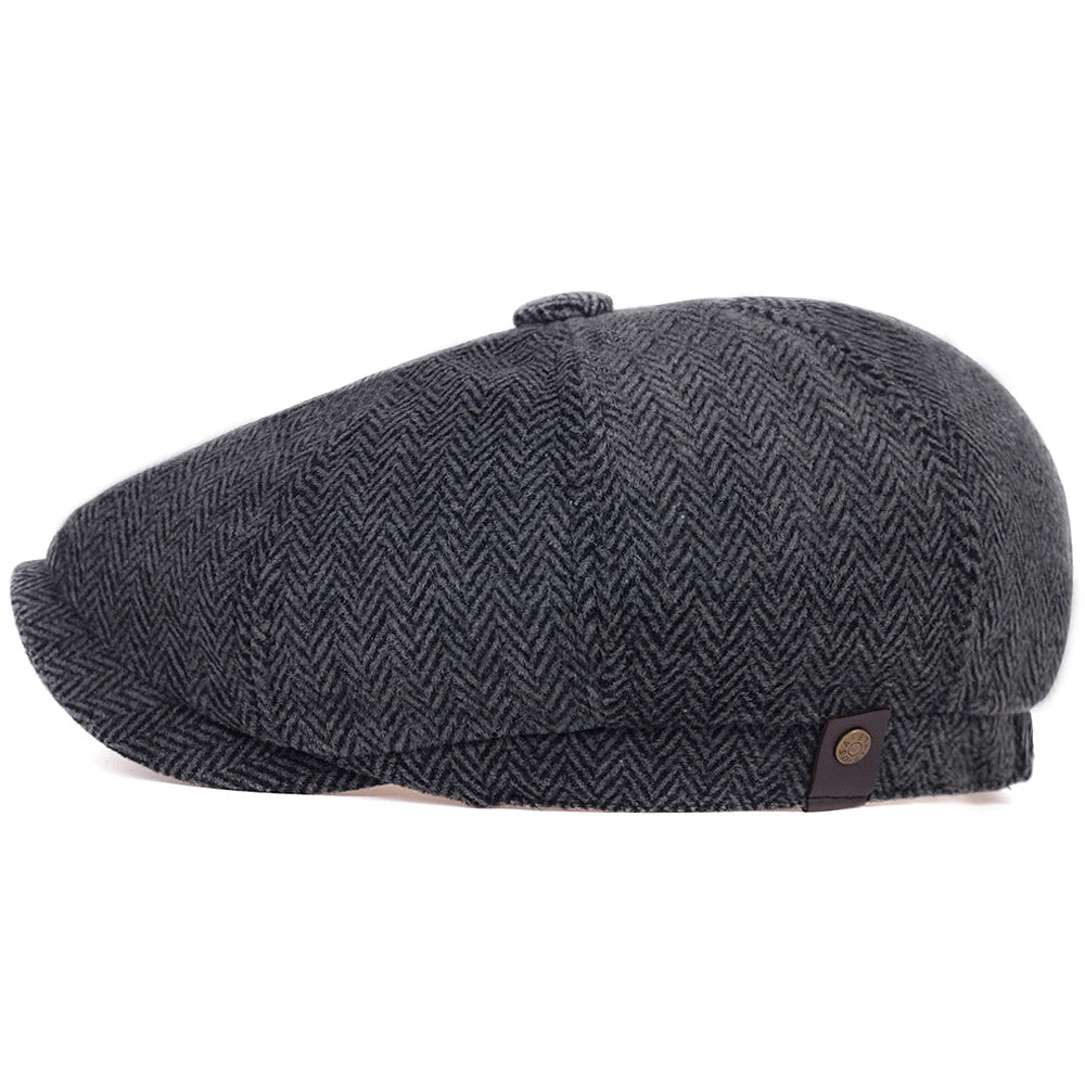 Herringbone Newsboy Cap - Wool Effect Cotton Blend - Corletaria