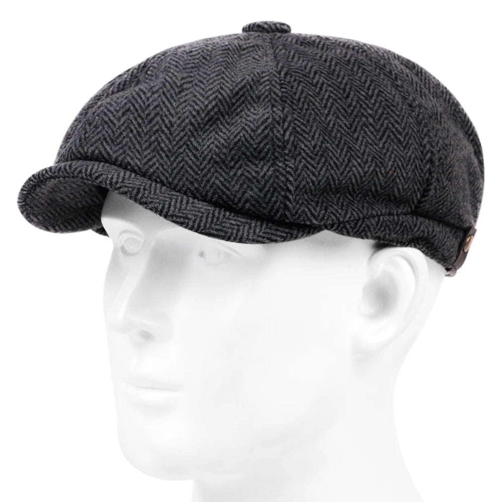 Herringbone Newsboy Cap - Wool Effect Cotton Blend - Corletaria