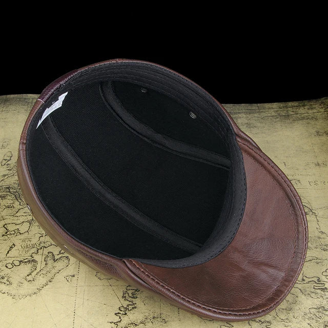 Leather Flat Cap - Cowhide Earflap - Corletaria