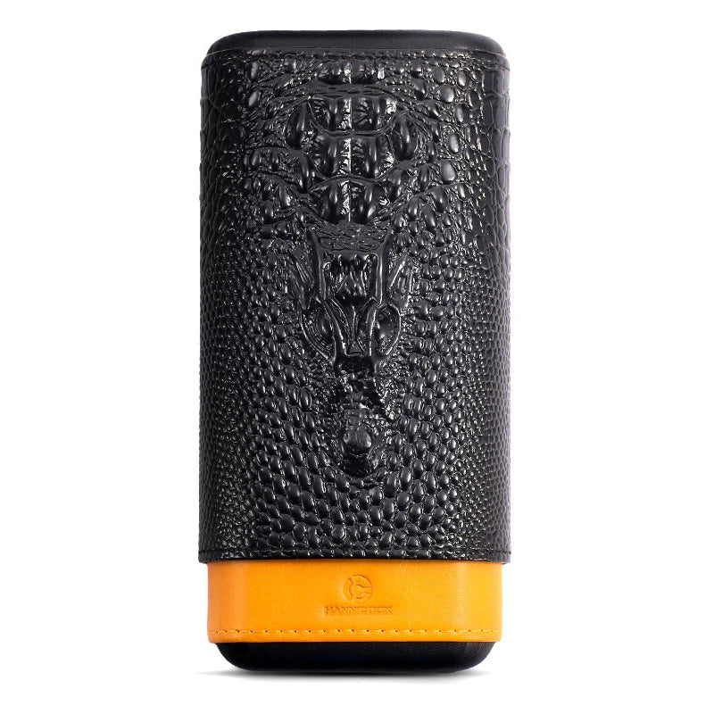 Contrast black and yellow end band detail on leather cigar holder