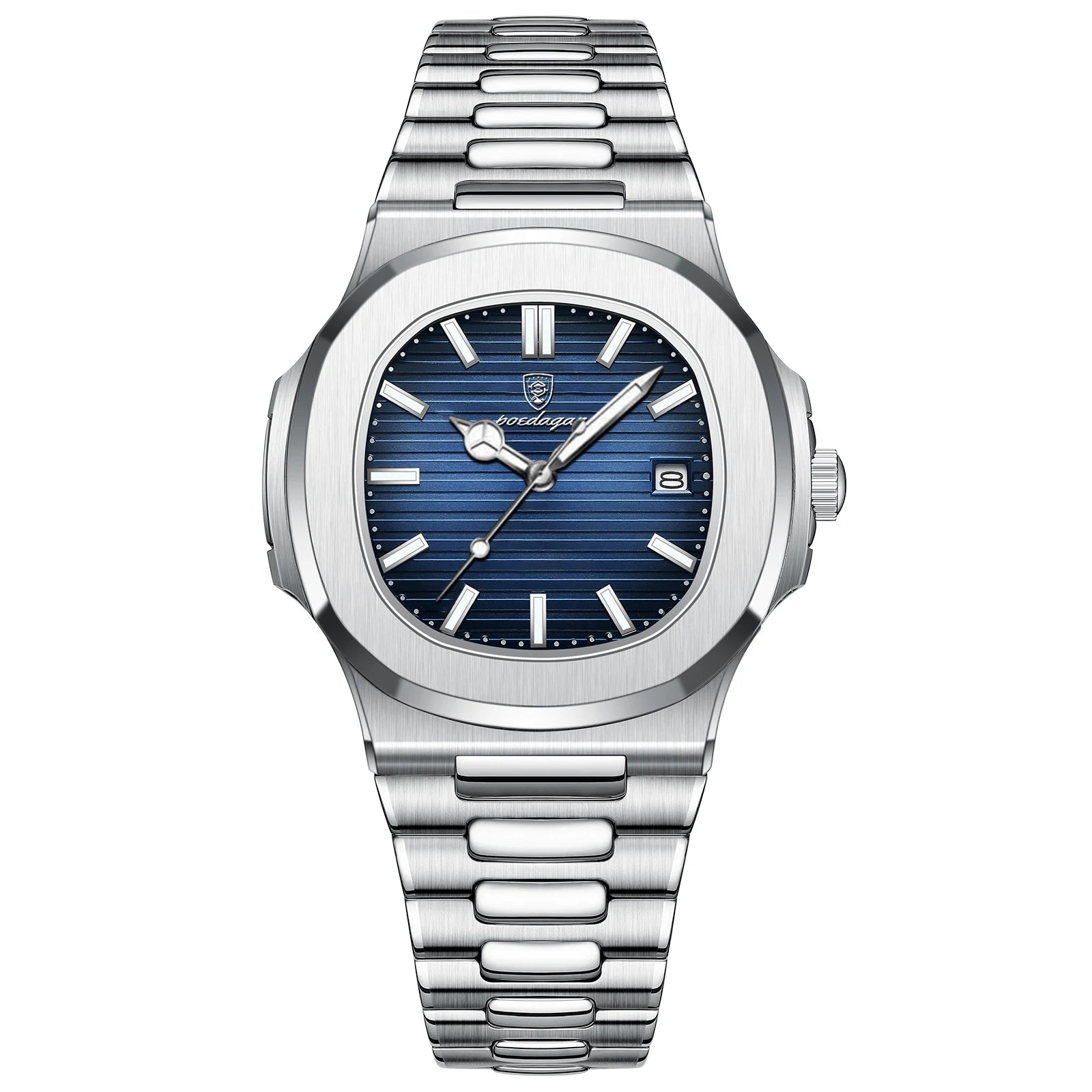 Men's Square Quartz Watch - Blue Leather Strap - Corletaria Clocks