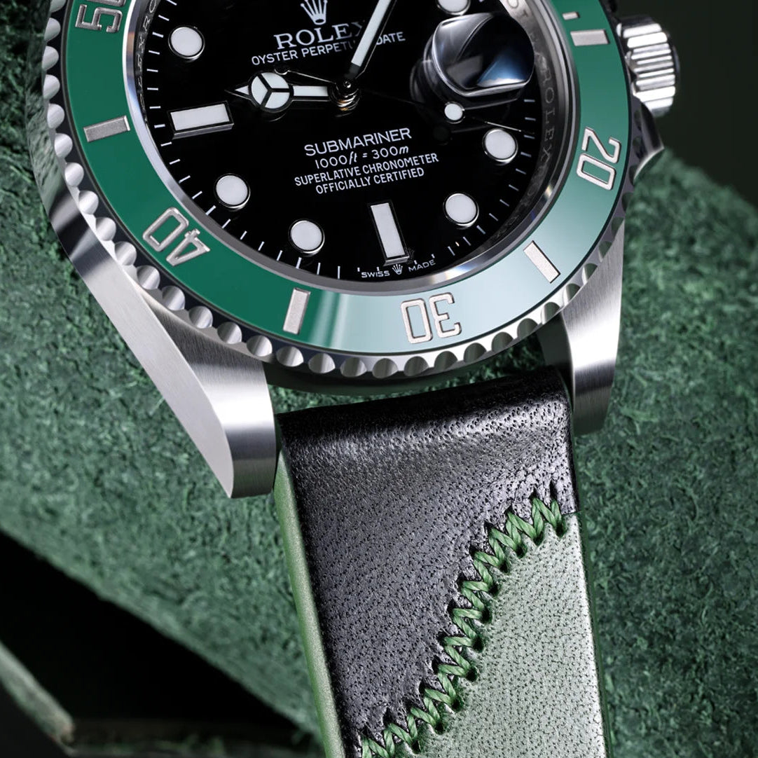 Vintage Leather Watch Strap - Two Tone Full Grain Cowhide, Quick Release Butterfly Clasp