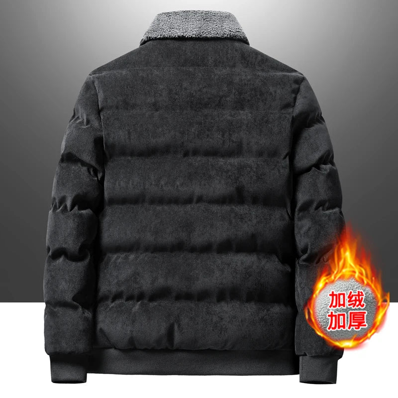 Corduroy Winter Jacket - Fleece Lined Fur Collar - Corletaria
