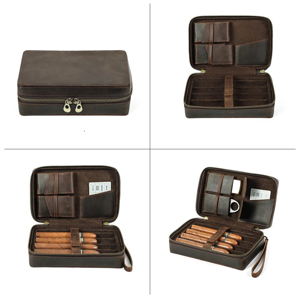 Crazy Horse Leather Cigar Travel Case - Corletaria