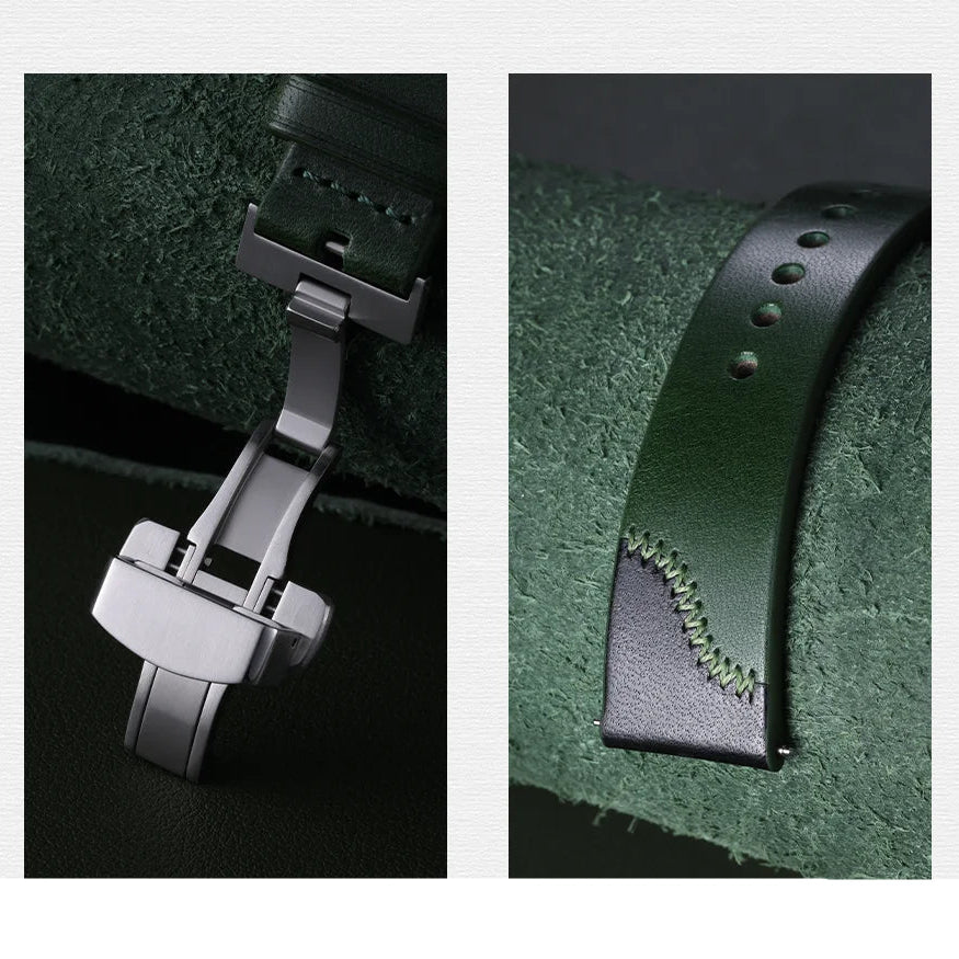 Vintage Leather Watch Strap - Two Tone Full Grain Cowhide, Quick Release Butterfly Clasp