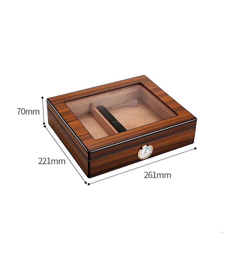 Cedar Cigar Humidor Box - Glass Window, Hygrometer - Corletaria