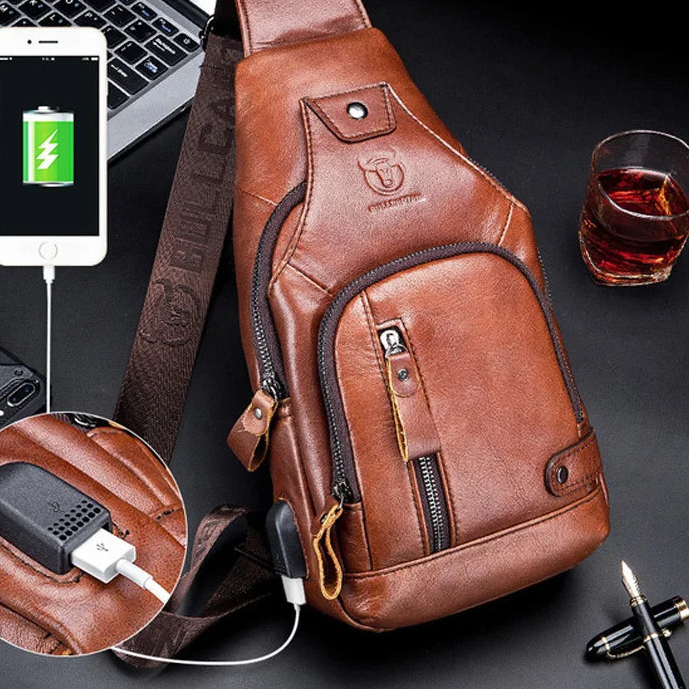 Leather Sling Chest Bag - Cowhide USB Ready - Corletaria