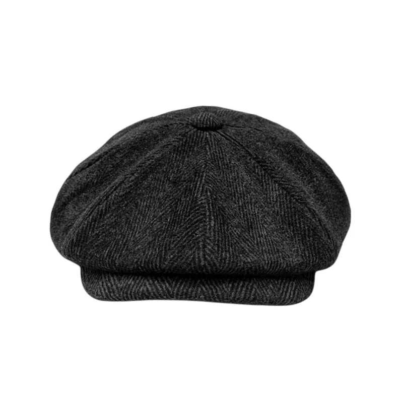 Herringbone Newsboy Cap - British Wool Blend, Octagonal Cut - Corletaria