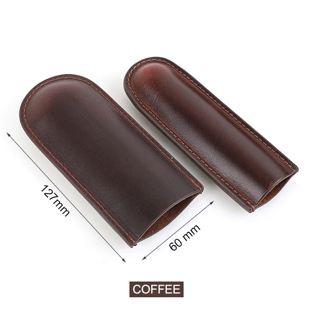 brown leather cigar sleeve with cigars partially exposed