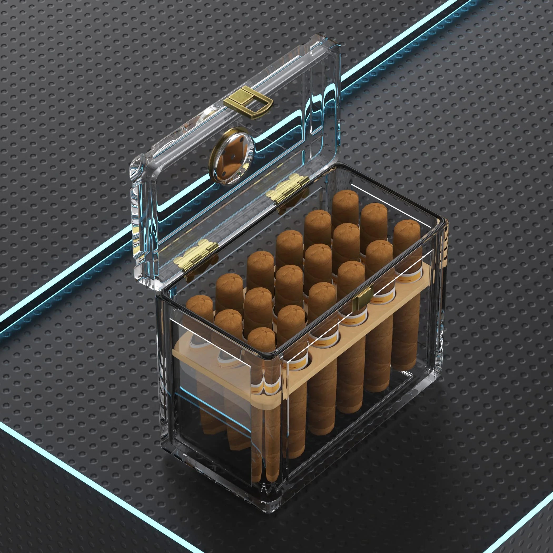 Acrylic Cigar Humidor – Portable Clear Box with Hygrometer, Humidifier & Spanish Cedar Tray – 18–50 Capacity | Corletaria