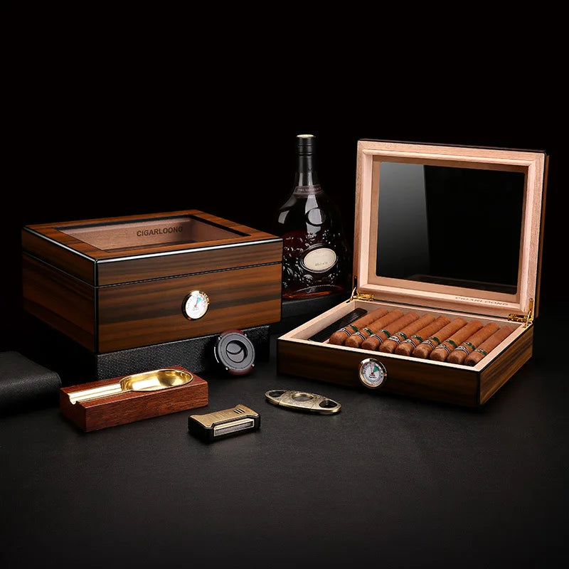 Cedar Cigar Humidor Box - Glass Window, Hygrometer - Corletaria