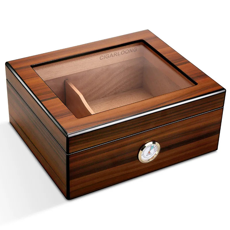 Cedar Cigar Humidor Box - Glass Window, Hygrometer - Corletaria