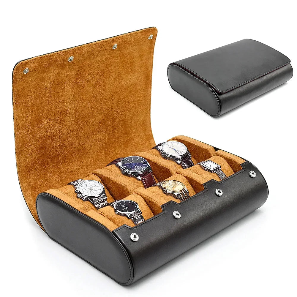 Leather Watch Travel Case - 6-Slot Organizer, Suede Interior - Corletaria