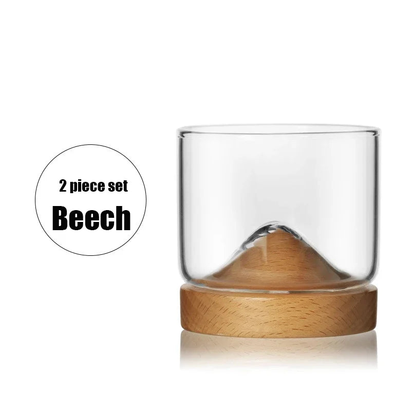 Mountain Whiskey Glass - Borosilicate with Wooden Base - Corletaria