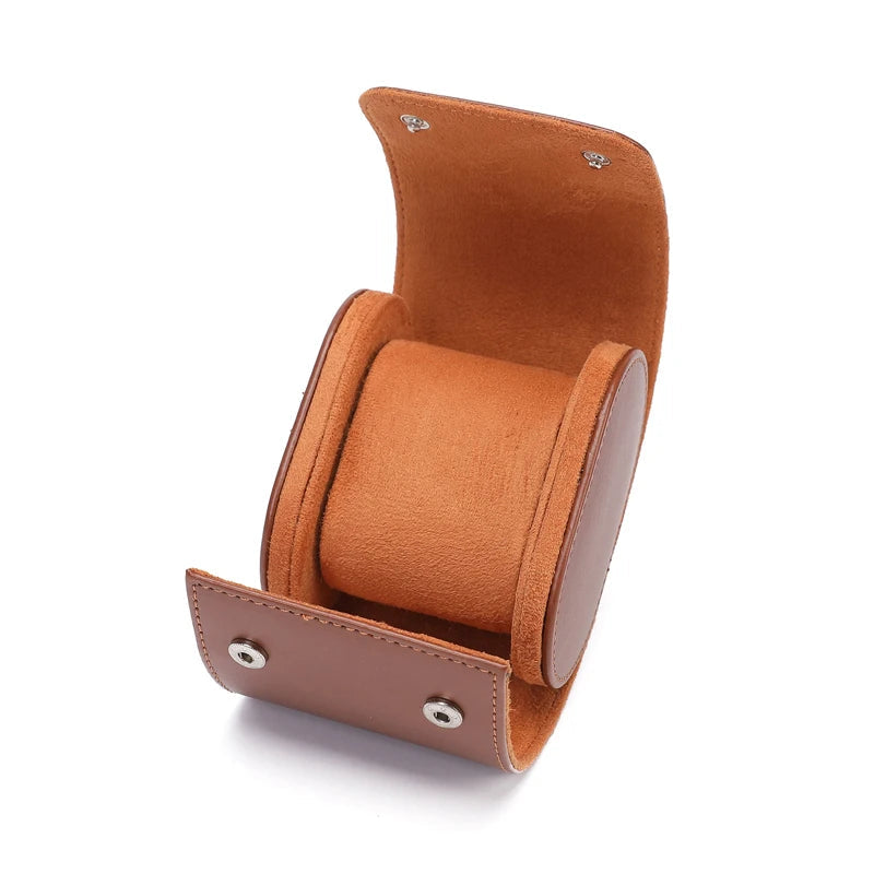 Black leather watch rolls with open single-slot module