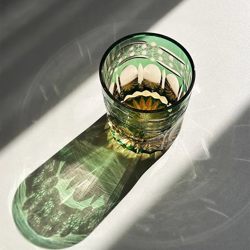 Chamvin “Edo Kiriko Stellar Pulse” Whiskey Glass – Hand-Carved Lead-Free Crystal, Thick Base, Wooden Gift Box (250 ml)