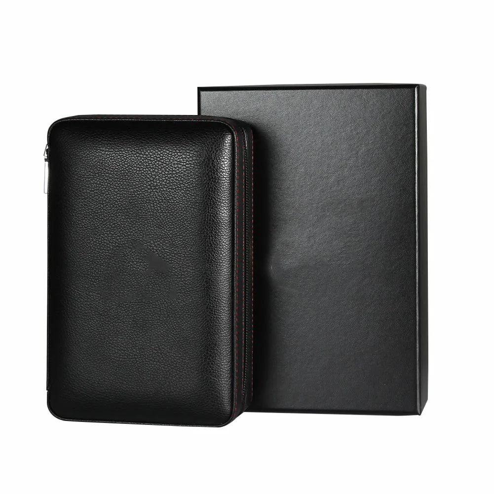 Travel Cigar Humidor – Leather Cedar-Lined 4-Cigar Case Set with Torch Lighter & Cutter – Corletaria