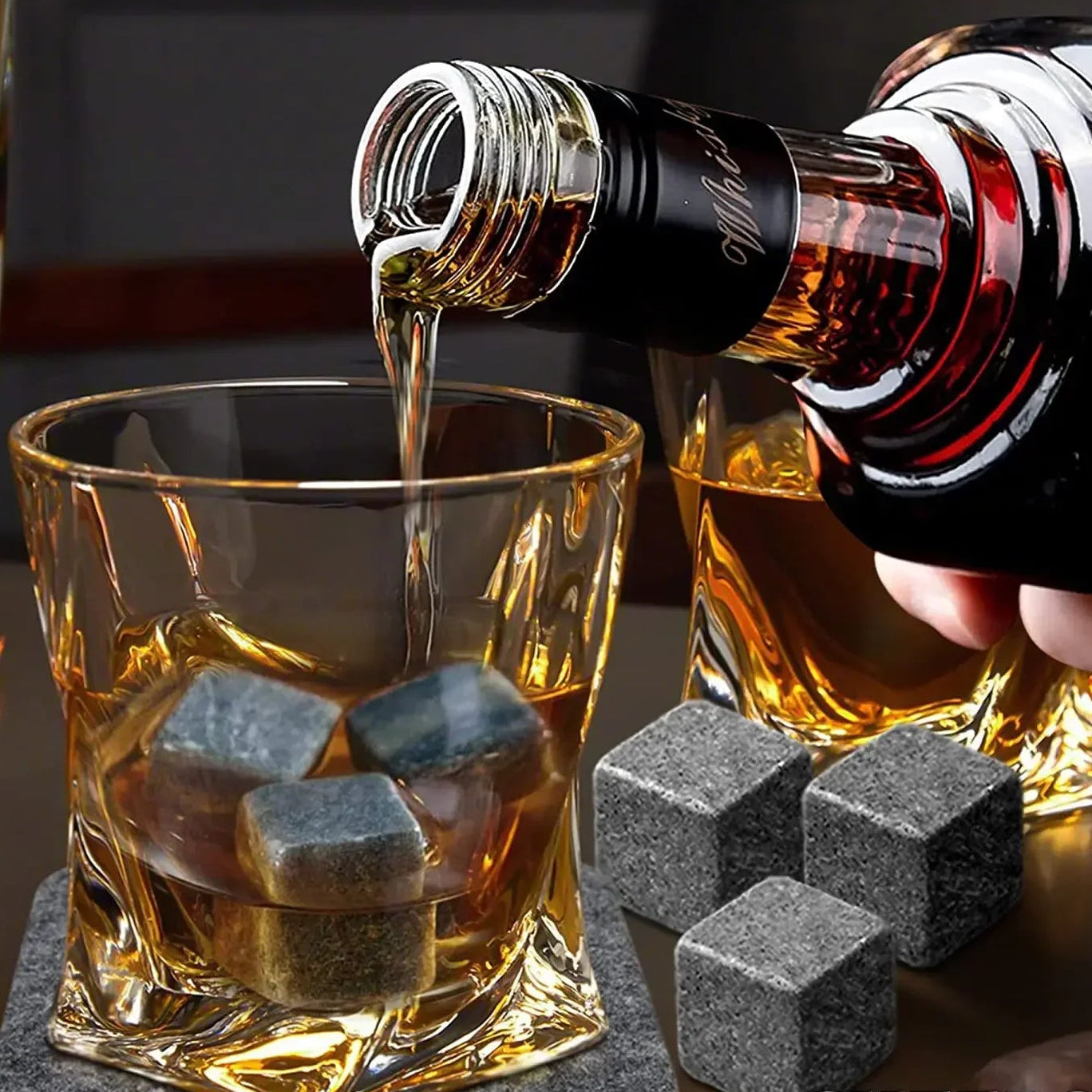 Whiskey Stones Set - Natural Reusable Cooling Rocks - Corletaria Artificial Ice