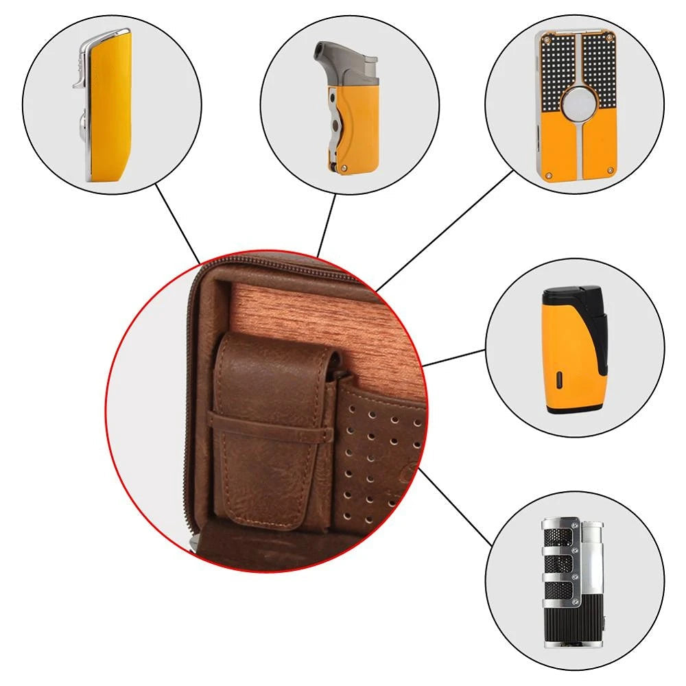 Leather Cigar Humidor Travel Case – Cedar Wood 4-Cigar Holder by GALINER