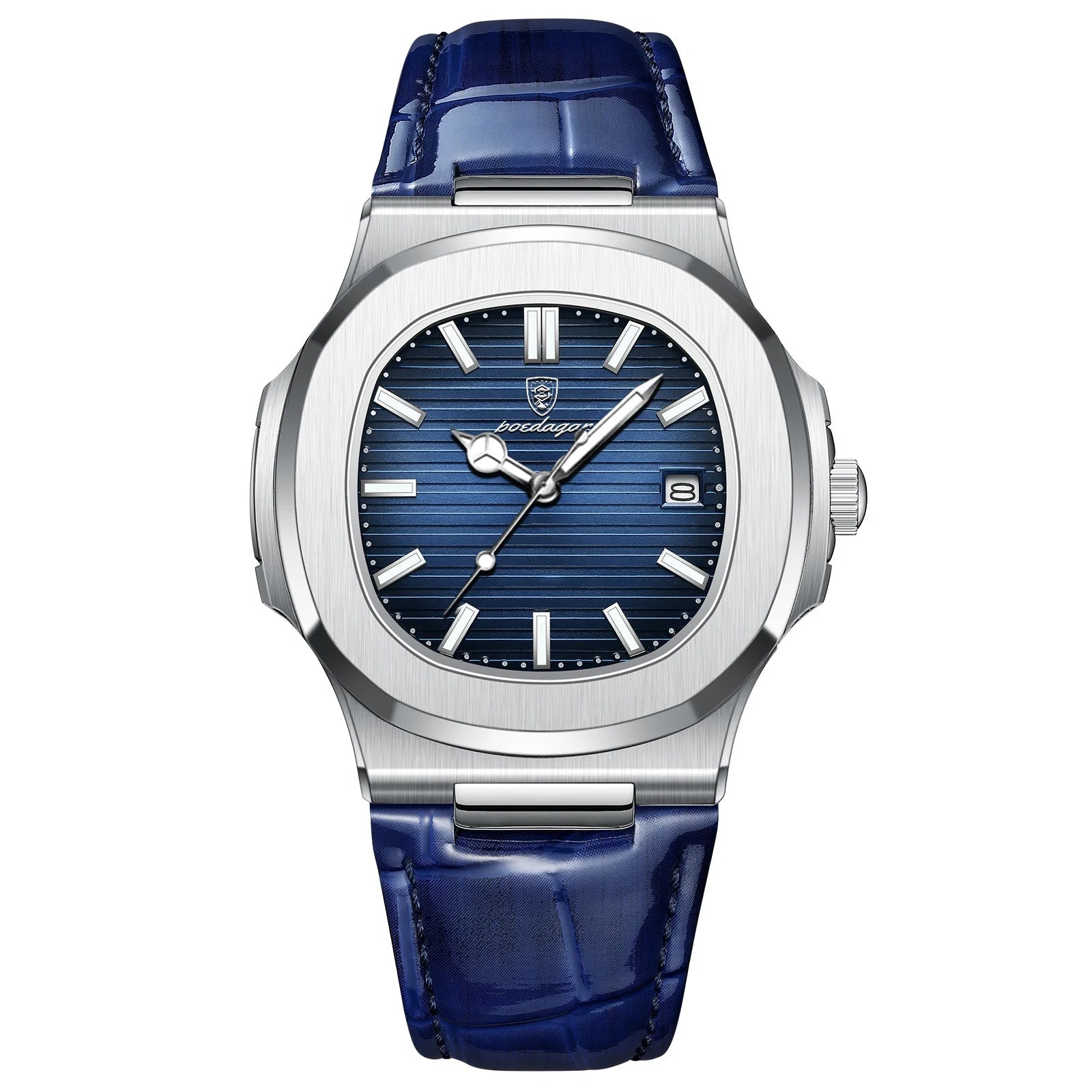 Men's Square Quartz Watch - Blue Leather Strap - Corletaria Clocks