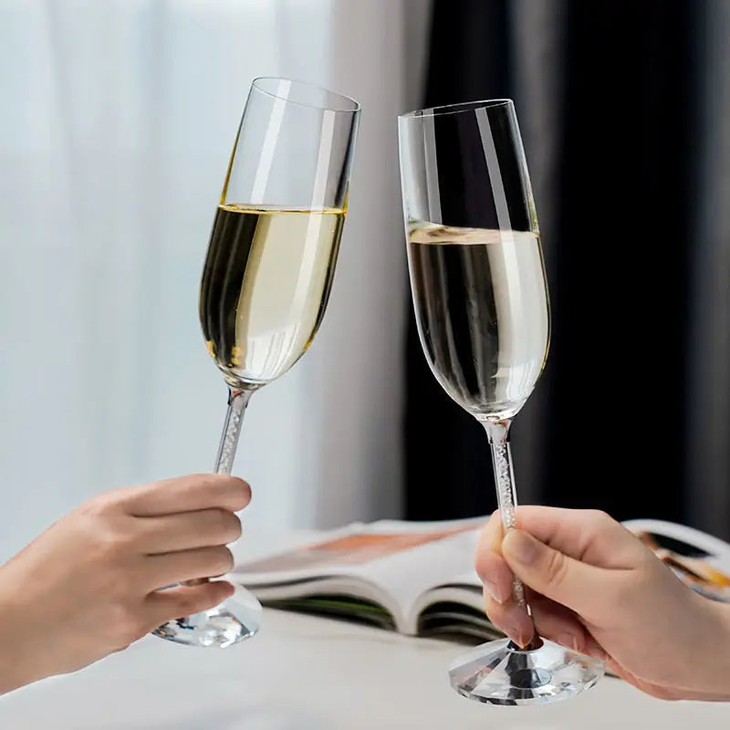 Crystal Champagne Flutes - Diamond Stem Lead-Free - Corletaria