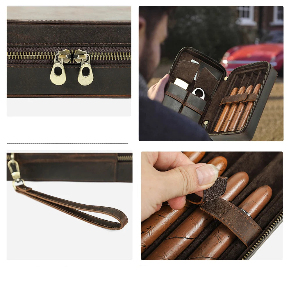 Crazy Horse Leather Cigar Travel Case - Corletaria