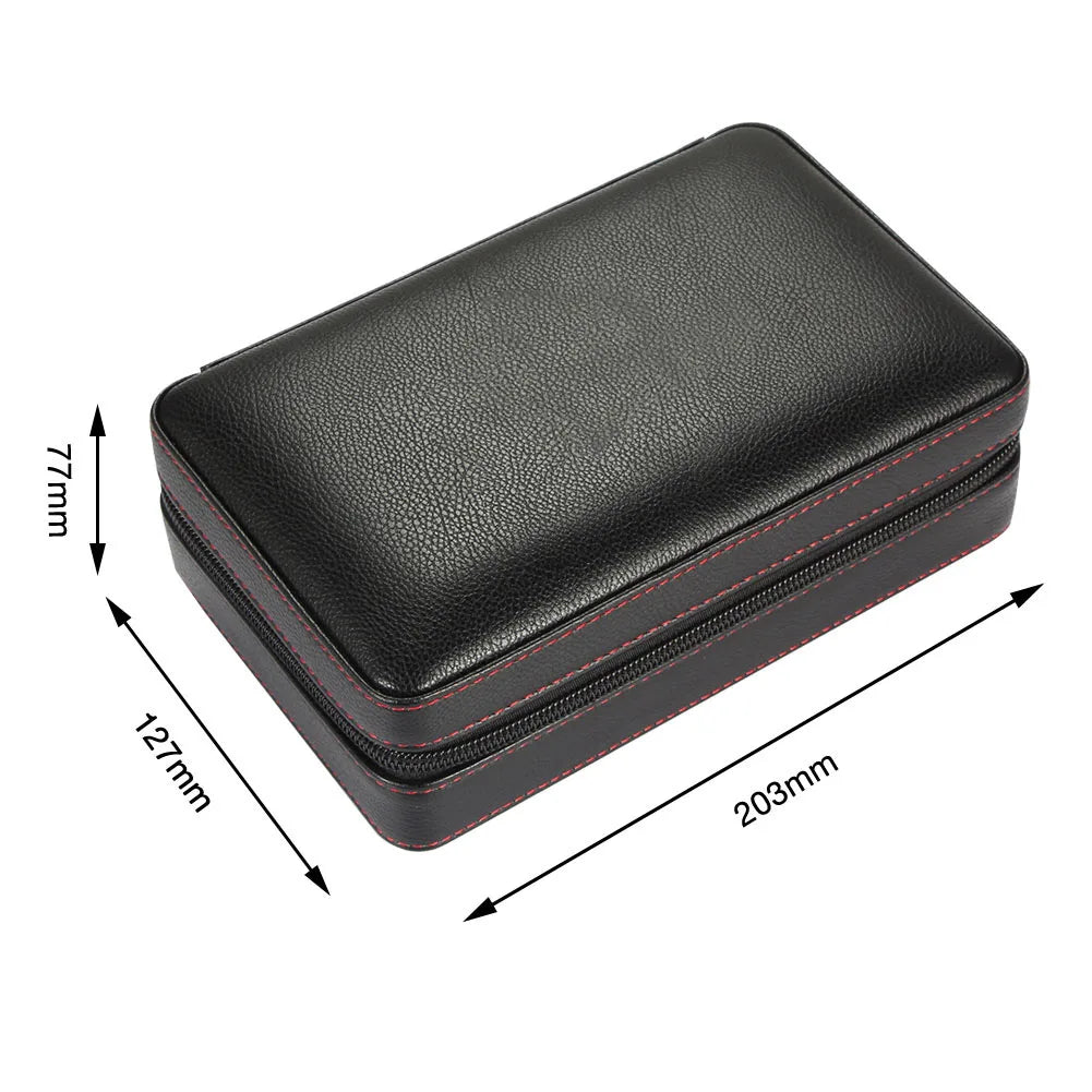 Travel Cigar Humidor – Leather Cedar-Lined 4-Cigar Case Set with Torch Lighter & Cutter – Corletaria