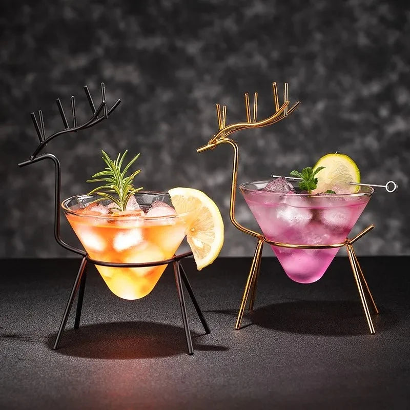 Deer Cocktail Glass - Sculptural Metal Stand - Corletaria