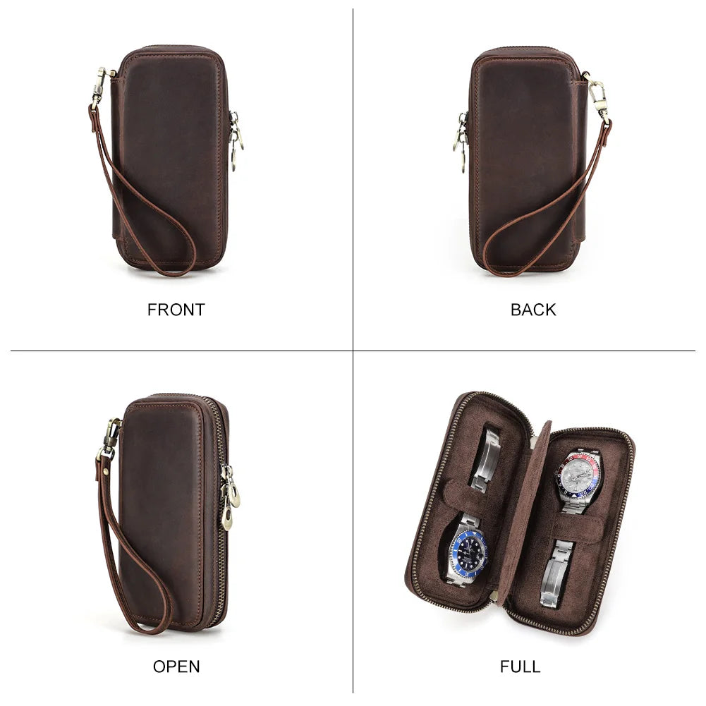 Leather Watch Travel Case - Crazy Horse Leather - Corletaria