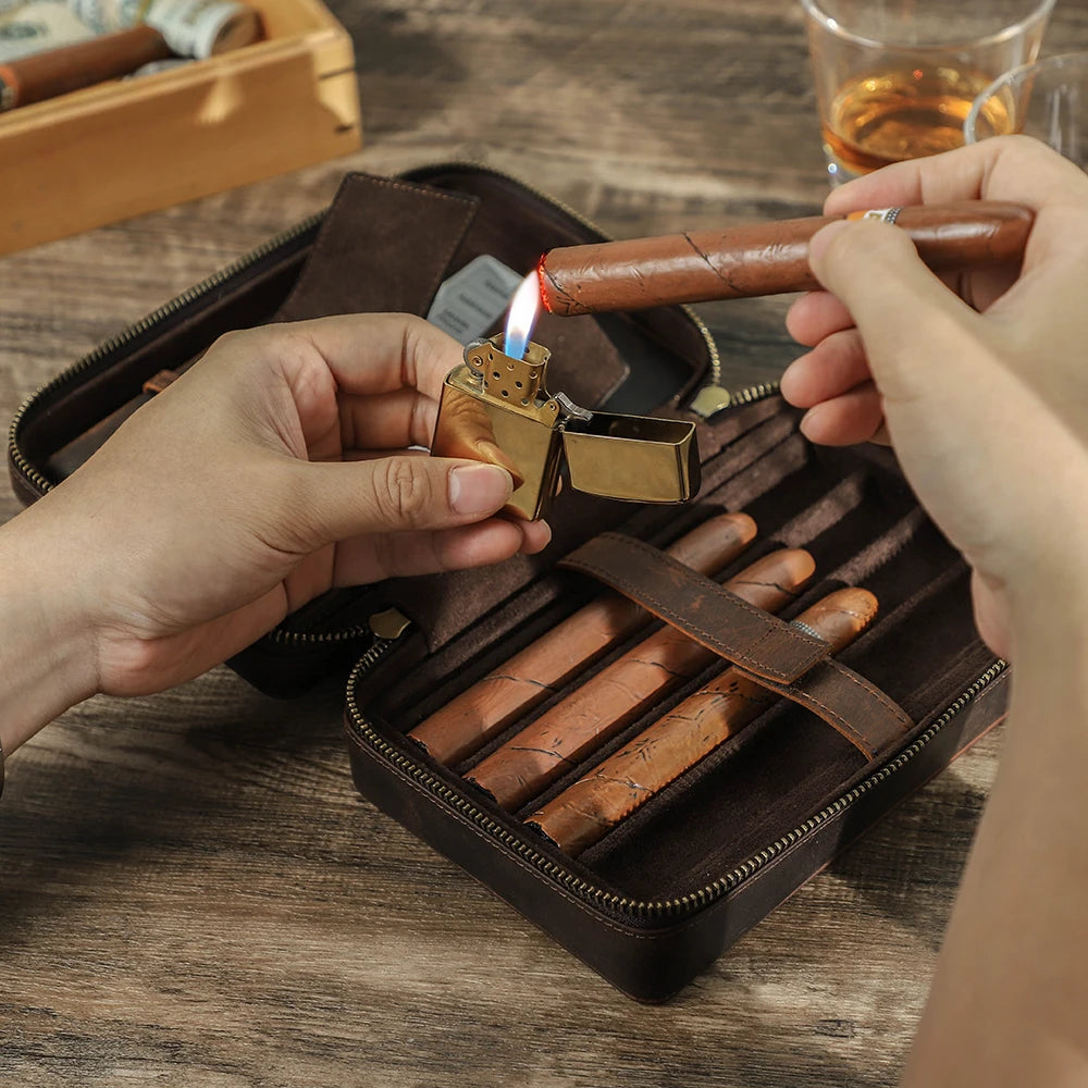 Crazy Horse Leather Cigar Travel Case - Corletaria