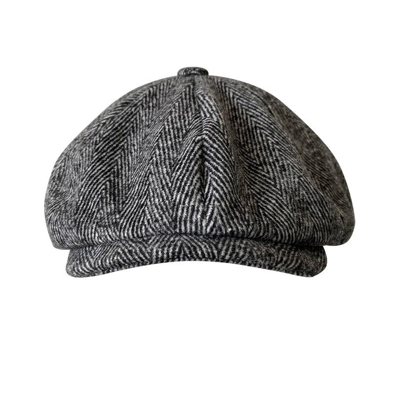 Herringbone Newsboy Cap - British Wool Blend, Octagonal Cut - Corletaria