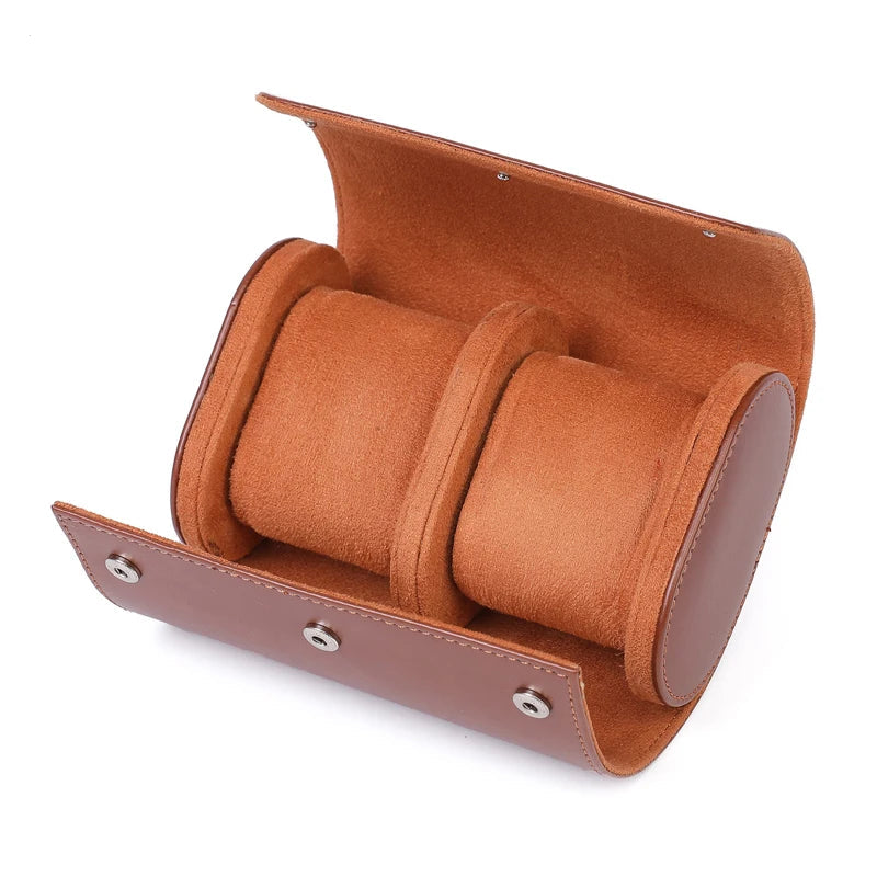 Black leather watch rolls with open single-slot module