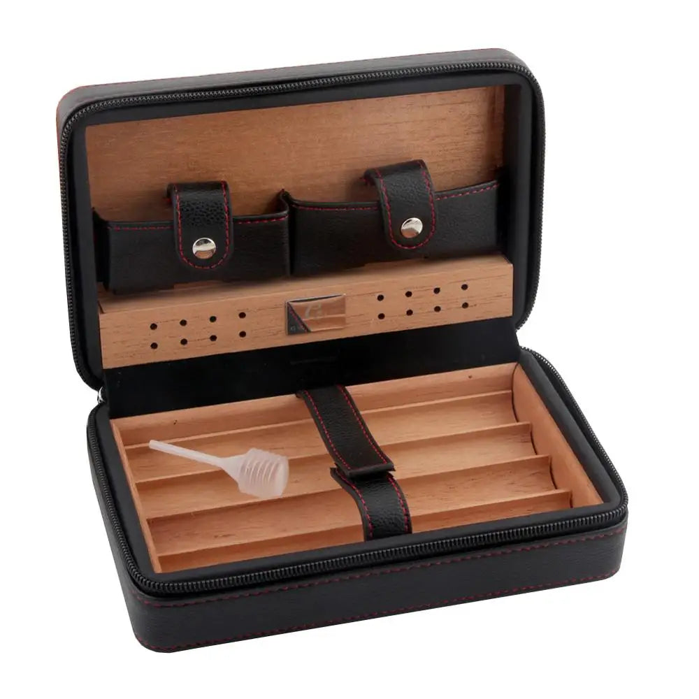 Leather Cigar Humidor Travel Case – Cedar Wood 4-Cigar Holder by GALINER