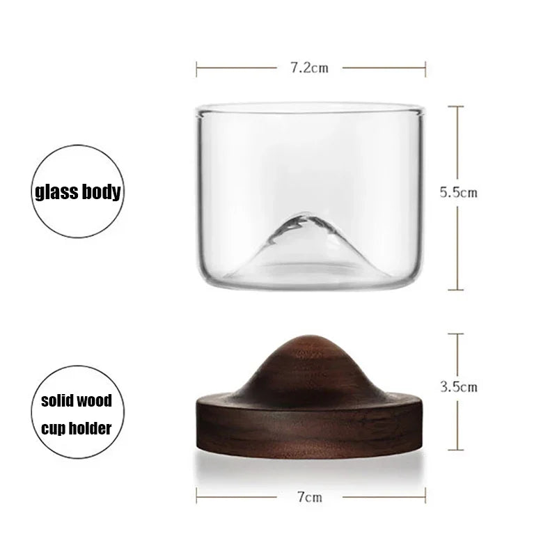Mountain Whiskey Glass - Borosilicate with Wooden Base - Corletaria
