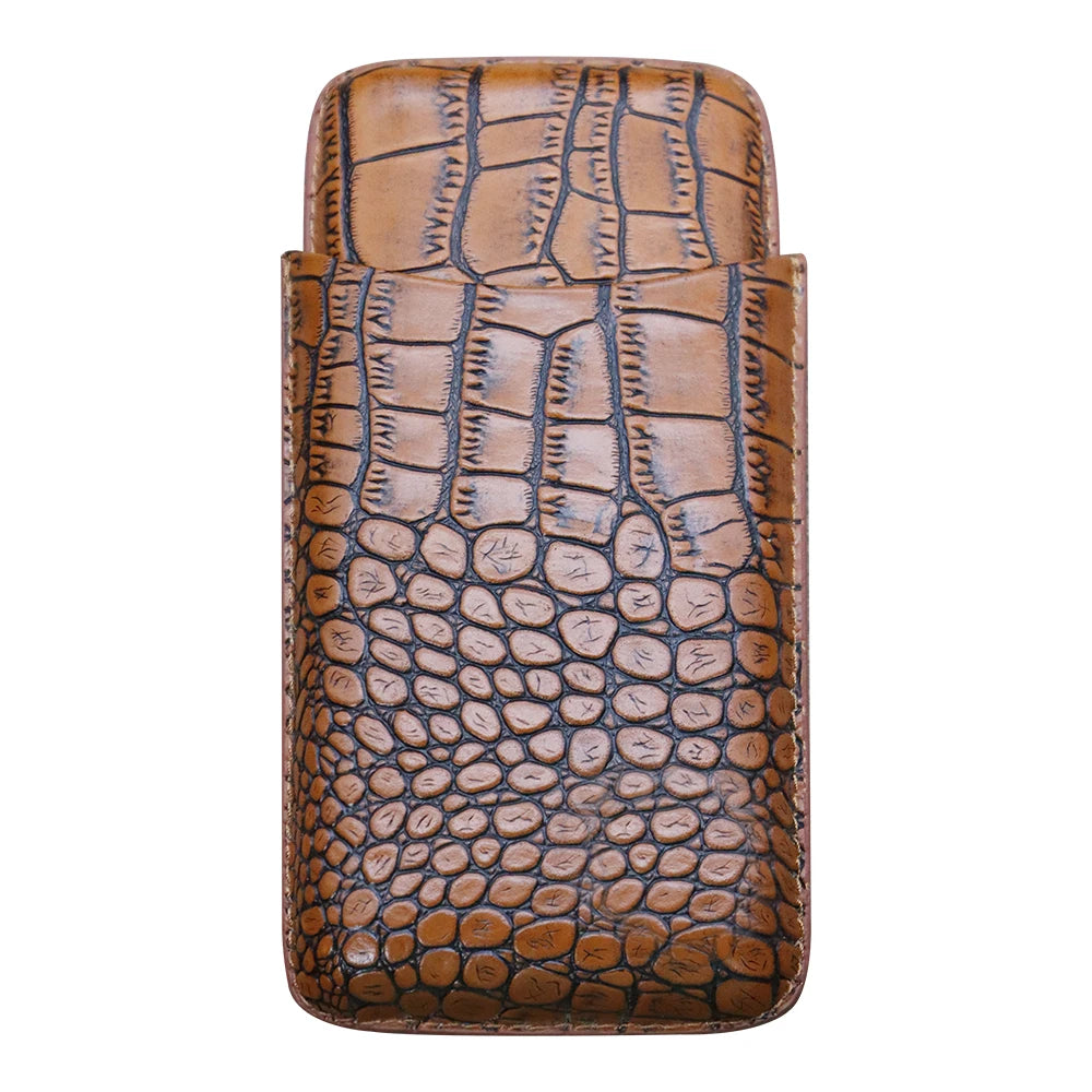 Detail of cow leather texture and stitching on portable cigar case