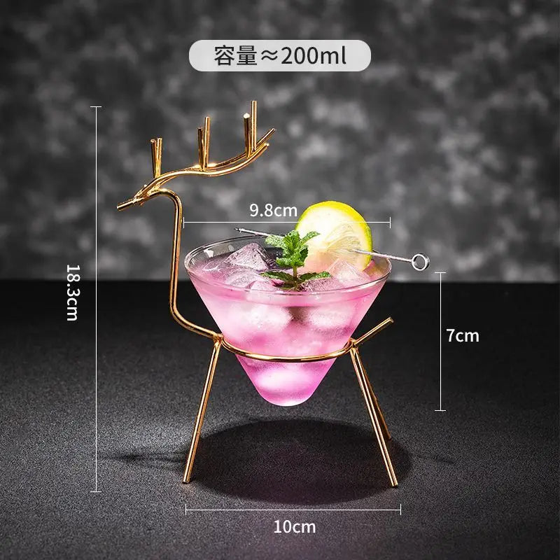 Deer Cocktail Glass - Sculptural Metal Stand - Corletaria