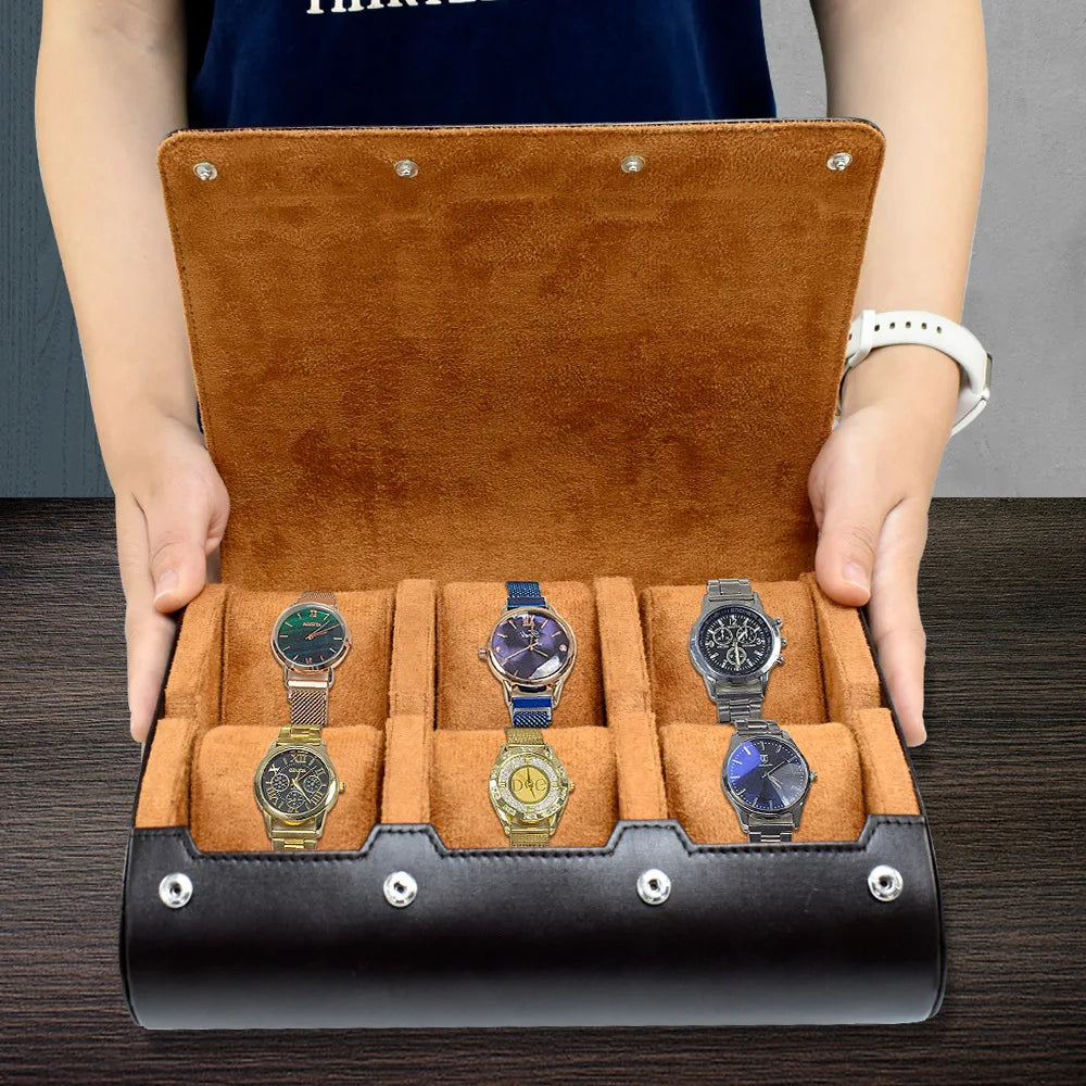 Leather Watch Travel Case - 6-Slot Organizer, Suede Interior - Corletaria